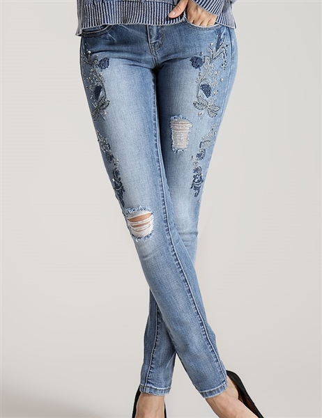 Embroidered Floral Jeans 10" rise