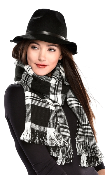 Scarf Reversible Plaid Black and White