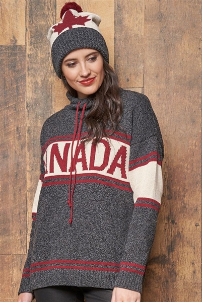 Cotton Canada Pullover Sweater Tweed Black with Burgundy