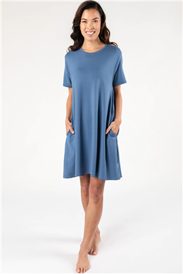 Bamboo T-shirt Dress Coastal Blue