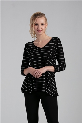 Bamboo Tshirt Top 3/4 Sleeve Black Stripe