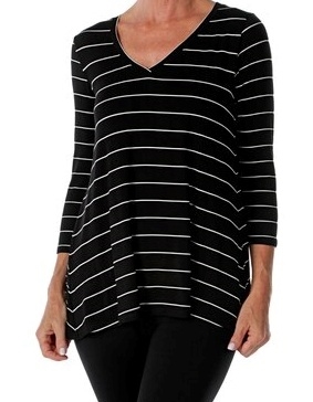 Bamboo Tshirt Top 3/4 Sleeve Black Stripe