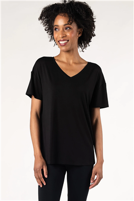 Bamboo T-shirt V Neck Short Sleeve Black