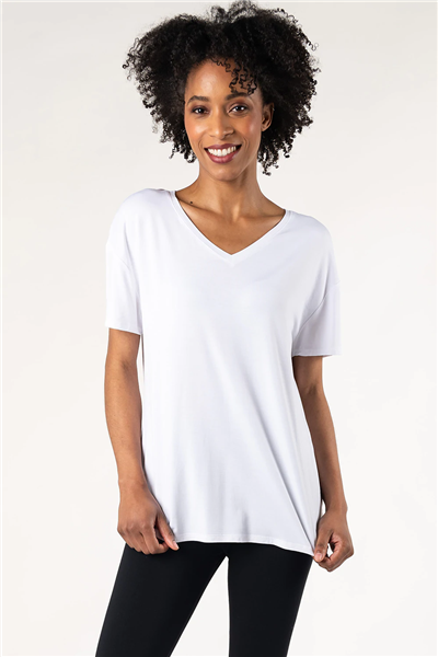 Bamboo T-shirt V Neck Short Sleeve White