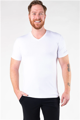 Bamboo T-shirt Men's V Neck Short Sleeve White