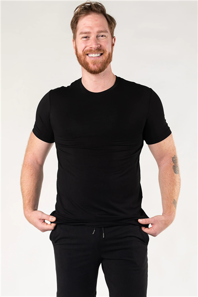 Bamboo T-shirt Men's Crew Neck Short Sleeve Black