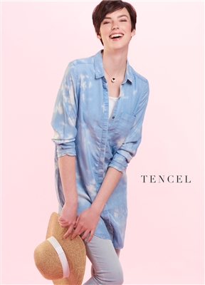 Lyocell Button Shirt Tunic Cloud Blue and White