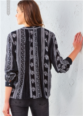 Rayon Pattern Blouse Plus Navy Stripe