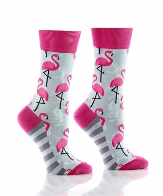 YoSox Women's Crew Socks Pink Flamingo