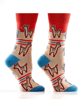 YoSox Women's Crew Socks Llamas and Cactus