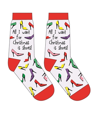 YoSox Women's Crew Socks All I Want For Christmas Is Shoes