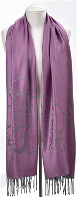 Scarf Grey Rose Floral Pattern Mauve