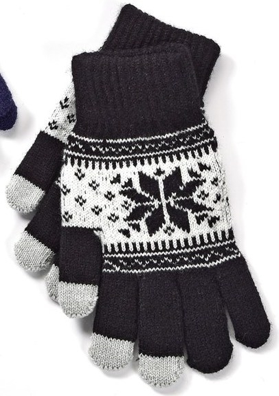 Touchscreen Knit Gloves with Snowflake Pattern Black