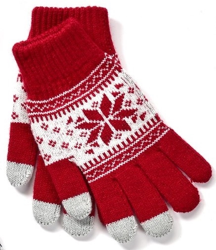 Touchscreen Knit Gloves with Snowflake Pattern Wine