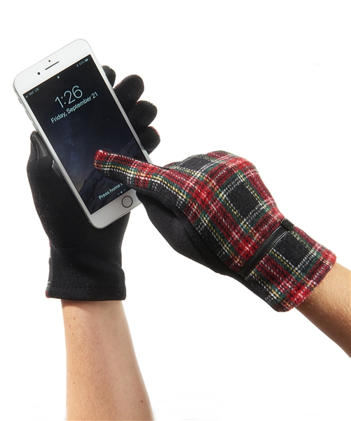 Touchscreen Knit Gloves Plaid Red Green Black