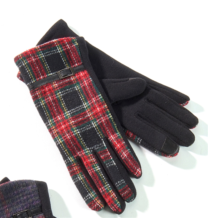Touchscreen Knit Gloves Plaid Red Green Black