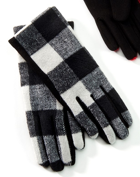 Touchscreen Knit Gloves Plaid Black White
