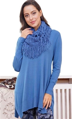 Cashmere Feel Side Slit Tunic Blue S/M L/XL
