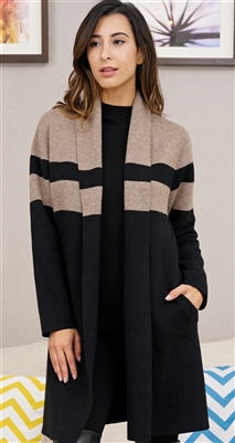 Two Tone Colour Block Sweater Coat Beige/Black S/M L/XL