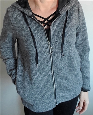Zip Front Hoodie Charcoal Black