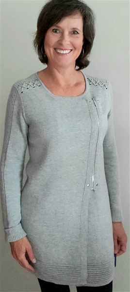 Double Faced Zippered Tunic Sweater Grey