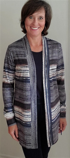 Mixed Open Front Cardigan Charcoal Navy Chocolate