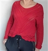 Open Knit Long Sleeve V Neck Sweater Red IN STOCK in SM M