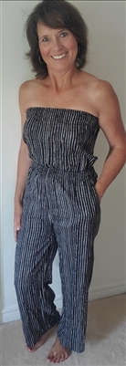 Pinstripe Strapless Wide Leg Jumpsuit  Black & White IN STOCK in XL