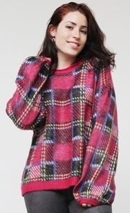 Fuschsia Black Yellow Blue Plaid Sweater