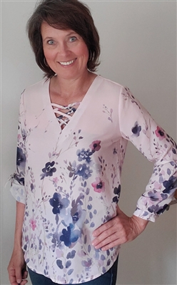 Chiffon Blouse with Navy Floral Pattern Pink