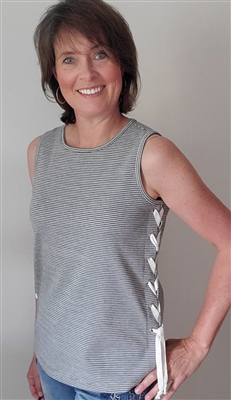 Sleeveless Striped Tank Top with Grommet Side Ties