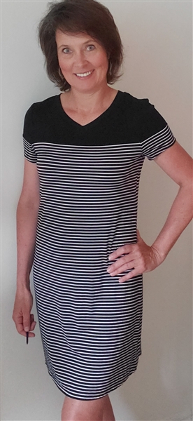Knit T-shirt Dress V-Neck Striped Black