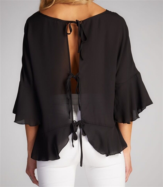 Ruffled Blouse with Back Ties Black SM