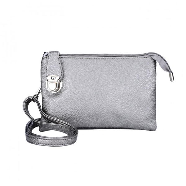 Convertible Crossbody Clutch Handbag Silver Metallic