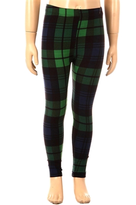 Brushed Soft Kids Leggings Plaid Green Navy - L/XL