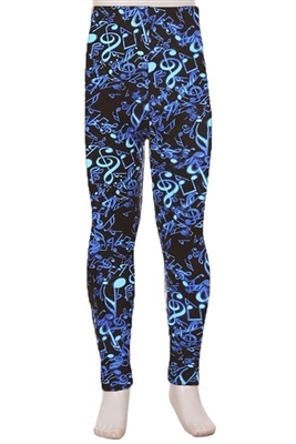 Brushed Soft Kids Leggings Music Notes Blue - L/XL