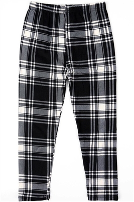 Brushed Soft Kids Leggings Plaid Black White LG