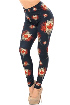 Canadian Flag Fireworks Creamy Soft Leggings Black L/XL