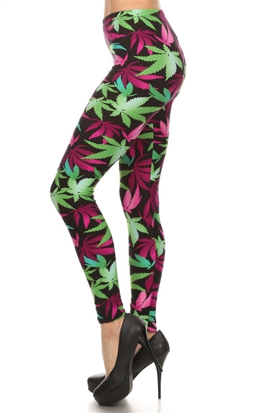 Brushed Soft Marijuana Leggings L/XL
