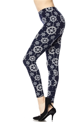 Brushed Soft Nautical Wheel Leggings L/XL