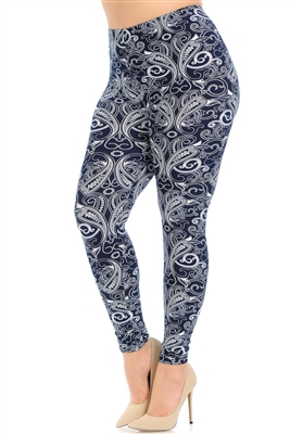 Brushed Soft Navy Paisley Leggings L/XL