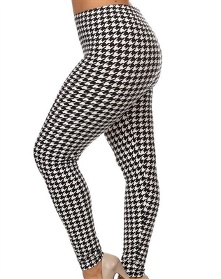 Brushed Soft Black and White Houndstooth Leggings 3X-5X
