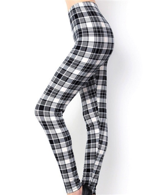 Brushed Soft Black and White Plaid Leggings 3X-5X