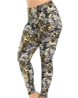 Brushed Soft Earthen Watercolour Floral Leggings 3X-5X