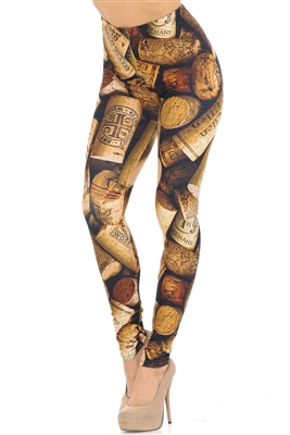 Wine Corks Graphic Double Brushed Leggings Black - S/M