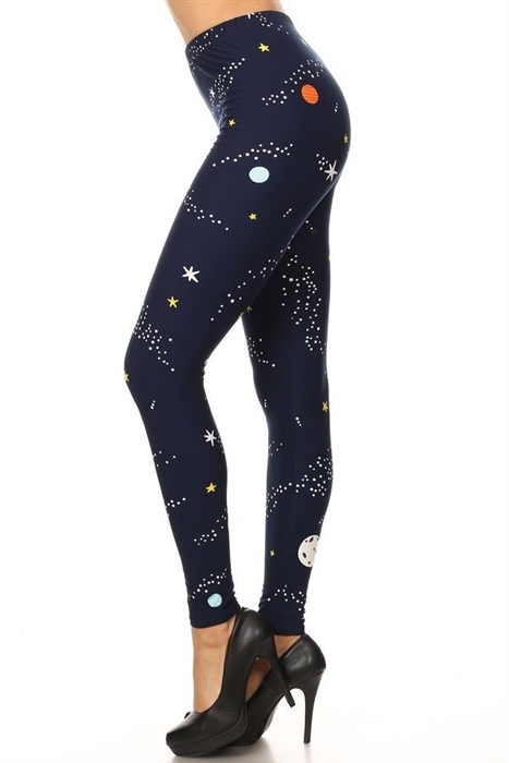 Brushed Soft Outer Space Planets Leggings S M