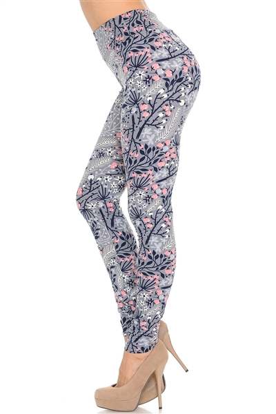 Brushed Soft  Floral Peach Blossom Leggings S/M