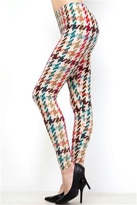 Brushed Soft Colured Houndstooth Leggings L/XL