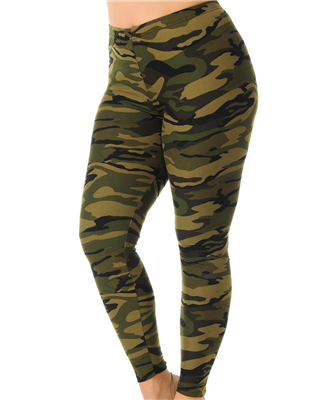 Brushed Soft Camouflage Green Leggings L/XL