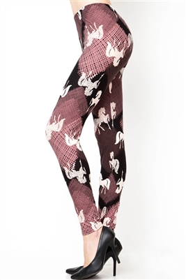 Brushed Soft Horse Mauve Leggings L/XL